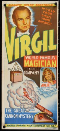 1g0299 VIRGIL WORLD FAMOUS MAGICIAN 13x30 Indian magic poster 1950s magic direct from America, rare!