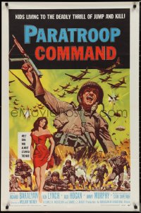 1g1343 PARATROOP COMMAND 1sh 1959 AIP, WWII sky-diving, cool art of soldiers & sexy Carolyn Hughes!