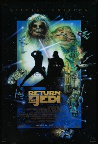 1g1380 RETURN OF THE JEDI style E advance 1sh R1997 George Lucas classic, cool montage art by Drew Struzan!