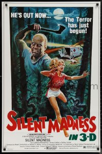 1g1413 SILENT MADNESS 1sh 1984 3D psycho, cool horror art, he's out now & the terror has just begun!