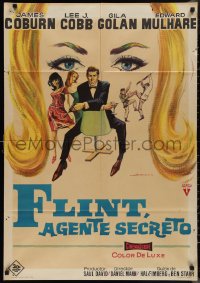 1g0644 OUR MAN FLINT Spanish 1966 Fernando Albericio art of James Coburn, James Bond spoof, rare!
