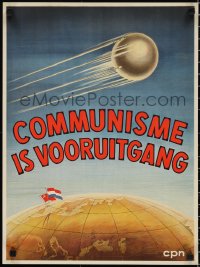 1g0319 COMMUNISME IS VOORUITGANG 17x22 Dutch special poster 1957 artwork of the Sputnik 1 satellite!