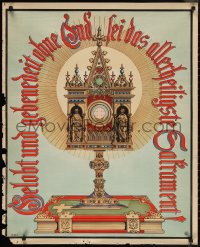 1g0328 GELOBT UND GEBENEDEIT OHNE END 29x36 German special poster 1900s really cool religious art!