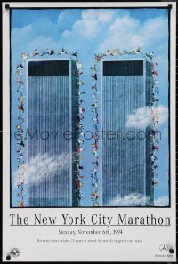 1g0352 NEW YORK CITY MARATHON 24x36 special poster 1994 runners around World Trade Center towers!