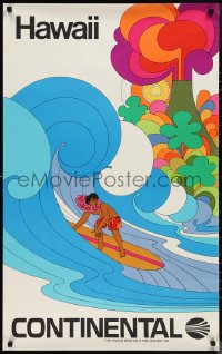 1g0435 CONTINENTAL HAWAII 25x40 travel poster 1960s psychedelic art of a surfer riding a wave!