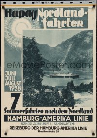 1g0438 HAMBURG AMERICA LINE 24x33 German travel poster 1928 Nordlandfahrten!