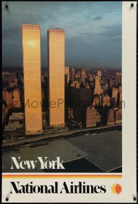1g0440 NATIONAL AIRLINES NEW YORK 28x42 travel poster 1980s NYC Twin Towers, ultra rare!