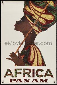 1g0442 PAN AM AFRICA 28x42 travel poster 1969 woman dressed in traditional Ankara clothing!