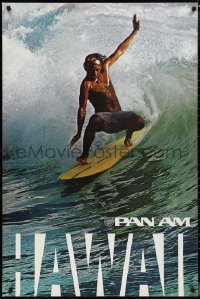 1g0443 PAN AM HAWAII 28x42 travel poster 1970s great image of surfer riding a wave!