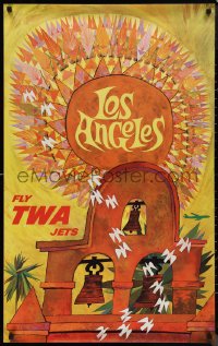 1g0454 TWA LOS ANGELES 25x40 travel poster 1960s Southern California, David Klein artwork!