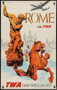 1g0457 TWA ROME 25x40 travel poster 1950s Klein art of the Fountain of Neptune and Constellation!