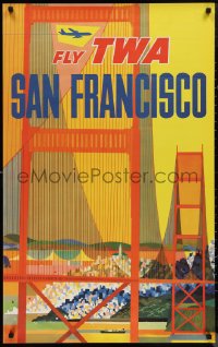 1g0458 TWA SAN FRANCISCO 25x40 travel poster 1960s David Klein art of the Golden Gate Bridge!