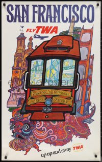 1g0459 TWA SAN FRANCISCO 25x40 travel poster 1967 fantastic art of cable car & city by David Klein!