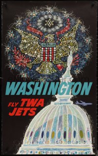 1g0460 TWA WASHINGTON 25x40 travel poster 1958 patriotic David Klein artwork of Capitol building!