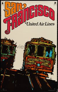 1g0450 UNITED AIR LINES SAN FRANCISCO 25x40 travel poster 1967 art of trolleys by Jebray!
