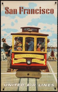 1g0451 UNITED AIR LINES SAN FRANCISCO 25x40 travel poster 1950s-1960s Galli artwork of cable car!