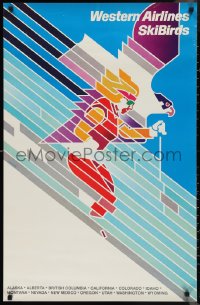 1g0446 WESTERN AIRLINES SKIBIRDS 24x37 travel poster 1970s cool Don Weller art of skier!