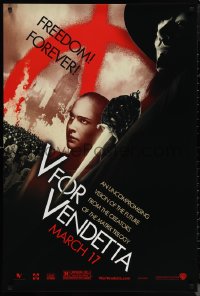 1g1477 V FOR VENDETTA teaser 1sh 2005 Wachowskis, Natalie Portman, Hugo Weaving, city in flames!