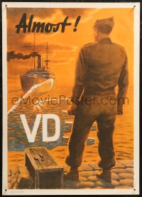 1g0411 ALMOST VD 16x23 Australian WWII war poster 1946 Schiffers art of discharged soldier delayed by VD!
