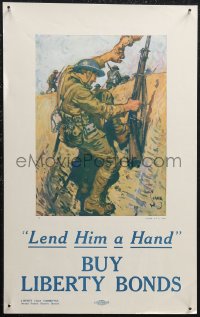 1g0406 BUY LIBERTY BONDS 12x19 WWI war poster 1918 Lend Him a Hand, cool art by Charles Sarka!