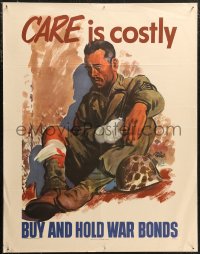 1g0414 CARE IS COSTLY 22x28 WWII war poster 1945 cool Adolph Treidler art of injured soldier!