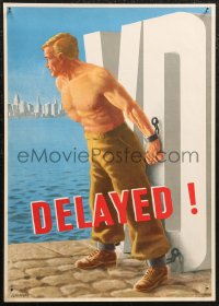 1g0415 DELAYED VD 16x22 Australian WWII war poster 1946 art of man chained to venereal disease!