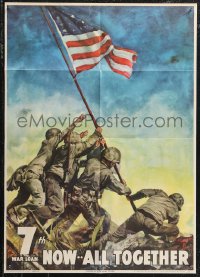 1g0422 NOW..ALL TOGETHER 19x26 WWII war poster 1945 classic Iwo Jima flag raising art by C.C. Beall!