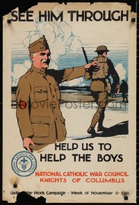 1g0409 SEE HIM THROUGH 20x30 WWI war poster 1918 National Catholic War Council, art by Burton Rice!