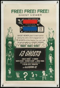1h0886 13 GHOSTS linen 1sh 1960 William Castle, great art of all the spooks, free Ghost Viewer!