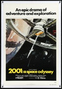 1h0888 2001: A SPACE ODYSSEY linen 1sh R1980 Stanley Kubrick, art of space wheel by Bob McCall!
