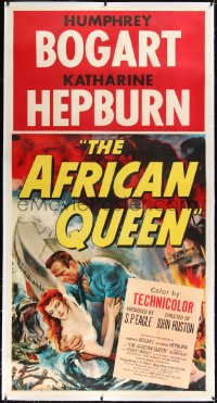 1h0059 AFRICAN QUEEN linen 3sh 1952 great colorful art of Humphrey Bogart & Katharine Hepburn, ultra rare!