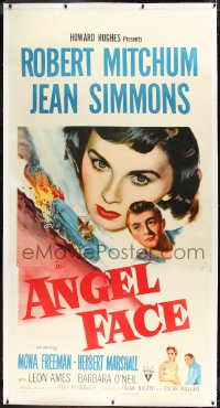 1h0060 ANGEL FACE linen 3sh 1953 Robert Mitchum, heiress Jean Simmons, Otto Preminger, Howard Hughes