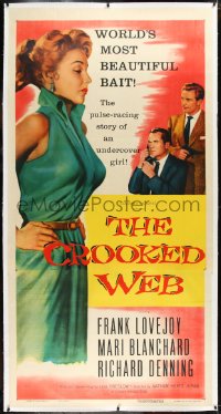 1h0064 CROOKED WEB linen 3sh 1955 different art of sexy undercover bad girl Mari Blanchard!