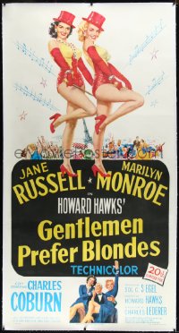 1h0070 GENTLEMEN PREFER BLONDES linen 3sh 1953 art of super sexy Marilyn Monroe & Jane Russell, rare!