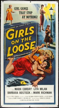 1h0073 GIRLS ON THE LOOSE linen 3sh 1958 catfight art of girls in gangs who stop at nothing, rare!