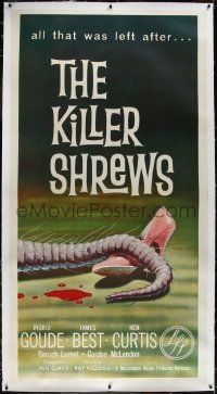1h0078 KILLER SHREWS linen 3sh 1959 classic horror art of all that was left after the monster attack!