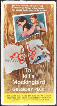1h0094 TO KILL A MOCKINGBIRD linen 3sh 1962 Gregory Peck, Mary Badham, from Harper Lee's classic novel!