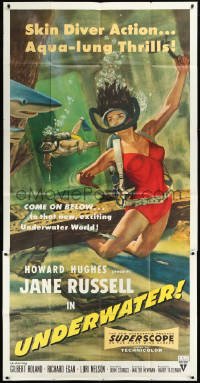 1h0404 UNDERWATER 3sh 1955 Howard Hughes, sexiest artwork of skin diver Jane Russell!