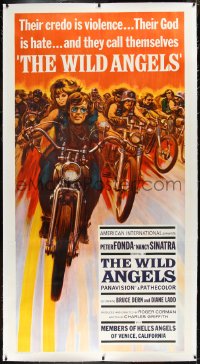 1h0098 WILD ANGELS linen 3sh 1966 classic art of biker Peter Fonda & sexy Nancy Sinatra on motorcycle!
