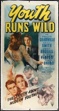 1h0100 YOUTH RUNS WILD linen 3sh 1944 Bonita Granville, Val Lewton, the truth about modern youth!