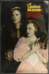 1h0054 CAPTAIN BLOOD linen Meloy Bros. 40x60 1936 c/u of Errol Flynn & Olivia De Havilland, rare!
