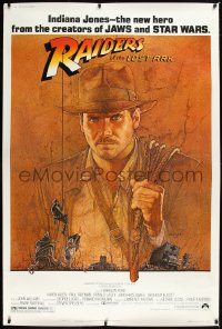 1h0002 RAIDERS OF THE LOST ARK 40x60 1981 Richard Amsel art of Harrison Ford, Steven Spielberg!