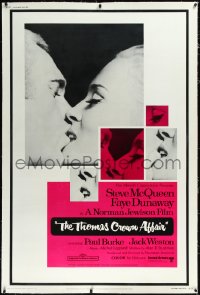 1h0058 THOMAS CROWN AFFAIR linen 40x60 1968 classic kiss c/u of Steve McQueen & Faye Dunaway, rare!