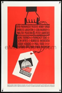 1h0897 ADVISE & CONSENT linen 1sh 1962 Preminger, Saul Bass Washington Capitol & attache case art!
