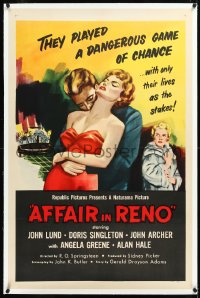 1h0898 AFFAIR IN RENO linen 1sh 1957 they played a dangerous 3-way triangle gambling game of chance!