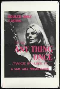 1h0912 ANYTHING ONCE linen 1sh 1969 sexploitation, she'll even try it twice if she likes it, rare!