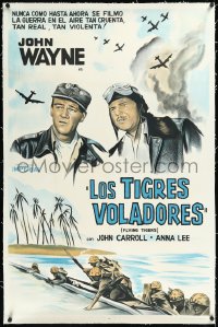 1h0760 FLYING TIGERS linen Argentinean R1960s different art of John Wayne & John Carroll, very rare!