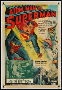 1h0915 ATOM MAN VS SUPERMAN linen chapter 8 1sh 1950 Kirk Alyn in costume in BOTH art & inset photo!