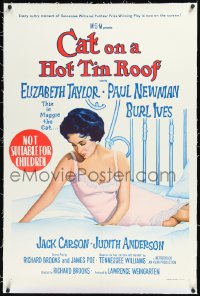 1h0763 CAT ON A HOT TIN ROOF linen Aust 1sh R1966 different art of Elizabeth Taylor as Maggie the Cat!