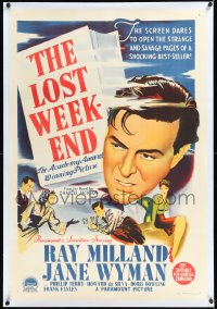 1h0764 LOST WEEKEND linen Aust 1sh 1946 art of Ray Milland & Jane Wyman, Billy Wilder, ultra rare!